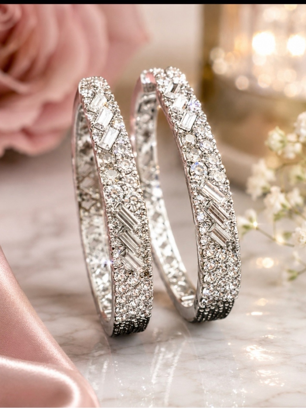 Crystal-Embellished Silver Hoop Earrings - Women Jewelry